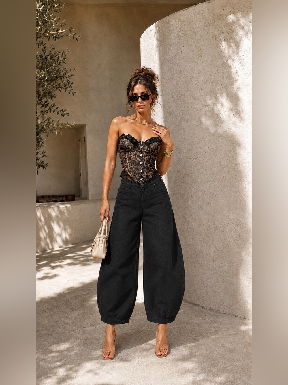 NWT Barrel Leg Cotton Pants - Black